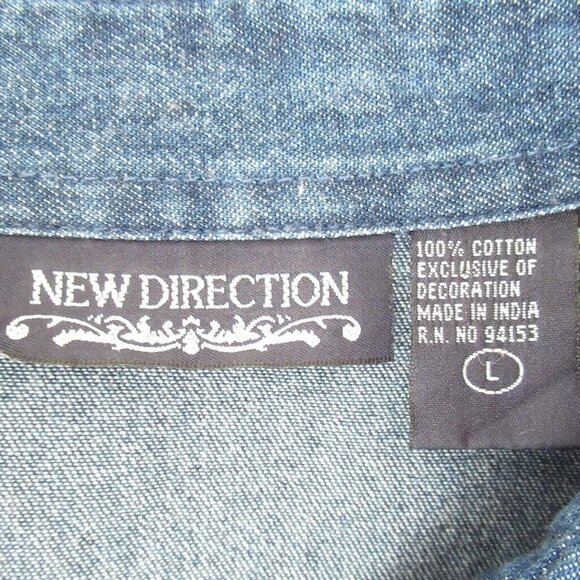 New Direction Top L Denim Embroidered Flamingo Palm Tree Cruise Resort Wear - Picture 4 of 5